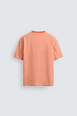 CAMISETA REGULAR FIT JACQUARD RAYAS / blanco-naranja