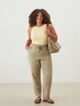 Beli Lastikli Keten Kar???ml? Kad?n Pantolon