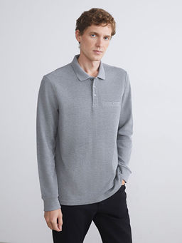 Polo Yaka Uzun Kollu Erkek Sweatshirt