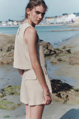 SHORT CROSSOVER LINEN BLEND TOP - Zara фото 3