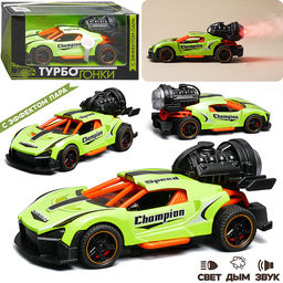 Гоночная машинка свет, звук с имитацией дыма, 1:32, Fast Racers, зелёная