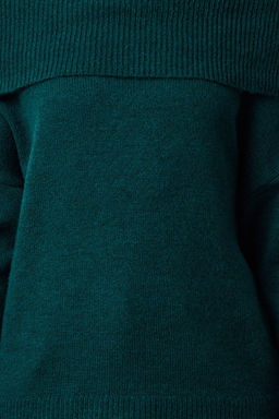 Zumrut Yesili Yumusak Dokulu Carmen Yaka Triko Kazak TWOAW20KZ1519