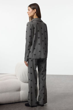 Gri %100 Pamuklu Kalp Desenli Orme Pijama Tak?m? THMAW21PT0548