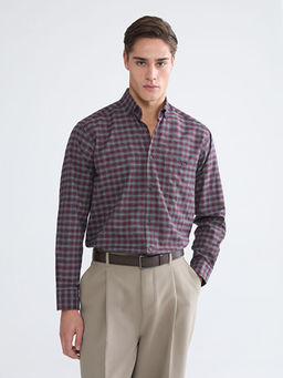 Regular Fit Uzun Kollu Ekose Gabardin Erkek G?mlek