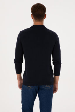 Erkek Slim Fit Polo Yaka Lacivert Basic Kazak