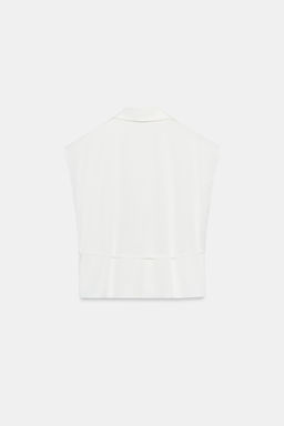 CAMISA SATINADA MANGA CORTA CINTUR?N / Blanco