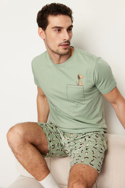TRENDYOL MAN Indigo Regular Fit Kopek Desenli Orme Sortlu Pijama Tak?m? THMSS21PT0324 - Trendyolmilla фото 7