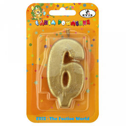 Свеча для торта "День рождения-7" 4х1,4х7,5см, парафин, "Цифра 6" (Россия)