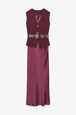 CONTRAST MIDI DRESS WITH WAISTCOAT AND BELT - Zara фото 6