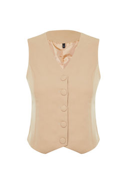 Vizon Fitted Dugmeli Crop Dokuma Yelek TWOSS21YE0009
