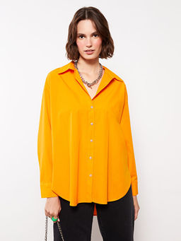 ?nden D??me Kapamal? D?z Uzun Kollu Pamuklu Kad?n G?mlek