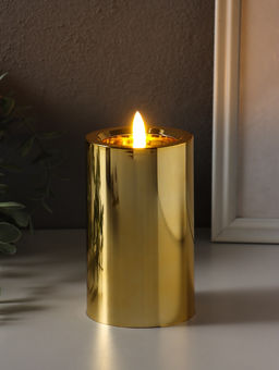 Светодиодная свеча LED - ночник RISALUX «Столбик. Глянец», от батареек 3×АА, золото, мерцающая, 7.5×7.5×12 см