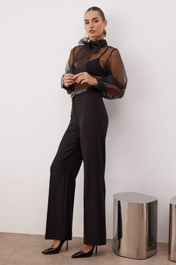 Siyah Genis Paca Dokuma Pantolon TPRAW22PL0402