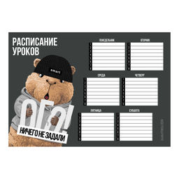 Цена за 5 шт. Расписание уроков А4, арт. 72595/ 50 КАПИБАРА В ШАПКЕ (210x297 мм, материал: мелованный картон 235 г