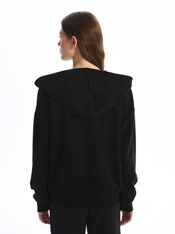 Kap??onlu D?z Oversize Kad?n Fermuarl? Sweatshirt