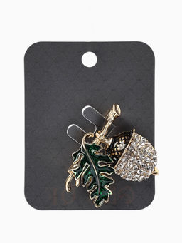 Брошь «Жёлудь» осенний с листом, стразы, цвет коичнево-бело-зелёный в золоте