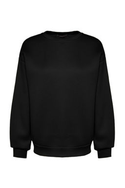 Siyah Oversize/Bol Kesim Bisiklet Yaka Kal?n/Ici polarl? Orme Sweatshirt TWOAW24SW00102