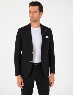 Siyah Slim Fit %100 Keten Ceket