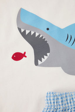 Ekru Erkek Cocuk Pamuklu Animal Bask?l? K?sa Kol Pijama Tak?m? TKDSS25PT00024 - Trendyolmilla фото 3