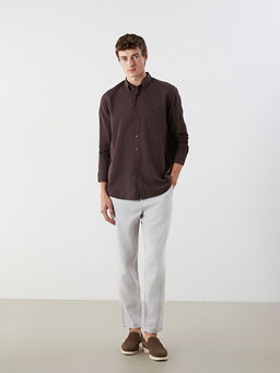 Regular Fit Uzun Kollu Keten Kar???ml? Erkek G?mlek