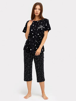 Комплект женский (джемпер, бриджи) черный с принтом мелкие звезды