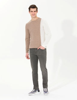 Vizon Melanj Slim Fit Bisiklet Yaka Y_n Kar___ml_ Triko Kazak