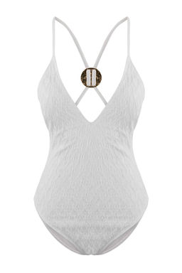 Ekru Dokulu Derin V Yaka Kapl? Aksesuarl? Brazilian Mayo TBESS26MA00035