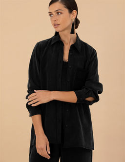 Siyah Cupro Regular Fit Uzun Kollu G_mlek