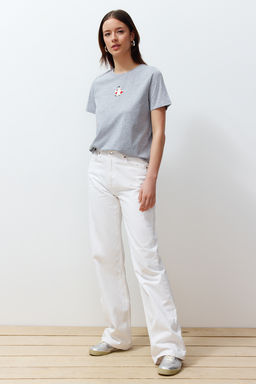 Gri Melanj Nak?sl? Regular/Normal Kal?p Orme T-Shirt TWOSS24TS00160