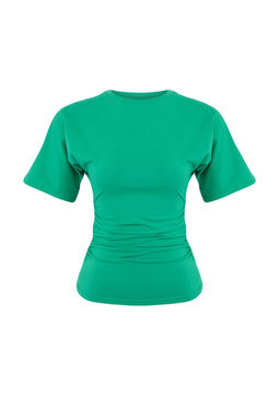 Ye_il D_z Fitted Bisiklet Yaka Standart Kol K_sa B_zg_l_ Pamuklu Esnek _rme T-Shirt TWOSS26TS00052 - Trendyolmilla фото 5