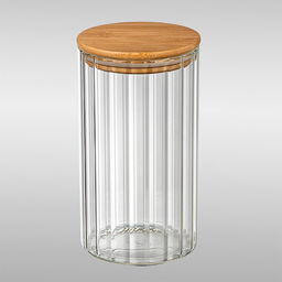 Банка из рельефного стекла, AROMA RIVIERA, объём: 1300 мл, с крышкой из бамбука арт.108281 /MALLONY/  фото 2