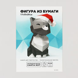 Новогодний набор для создания полигональной фигуры Котик в шапке