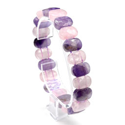 Браслет граненый 14*7мм из розового кварца и аметиста
