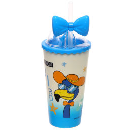 Цена за 4 шт. Стакан пластиковый 600мл "Праздник" с трубочкой, цвета микс