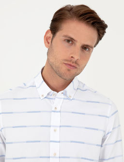 Рубашка Pierre Cardin Slim Fit синяя с длинным рукавом