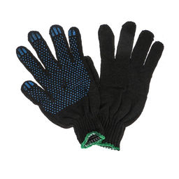 Цена за 10 шт. Перчатки садовые, хб, вязка 7 класс, 3 нити, размер 9, с ПВХ точками, чёрные