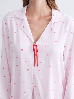 G?mlek Yaka Ba?lama Detayl? Kad?n Pijama Tak?m?