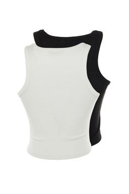 Siyah-Beyaz 2li Paket Fitted/Vucuda Oturan Crop Halter Yaka Fitilli Esnek Orme Atlet TWOSS21AL0058