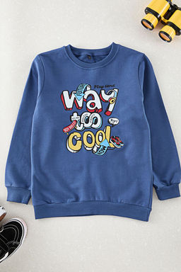 Indigo Erkek Cocuk Slogan Desenli Pamuklu Bisiklet YakaOrme Sweatshirt TKDAW25SW00026 - Trendyolmilla фото 2