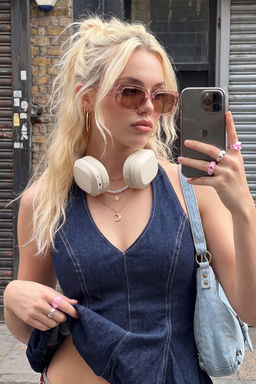 Koyu Mavi Halter Yaka Balon Denim Bluz TWOSS26BZ00705 - Trendyolmilla фото 4