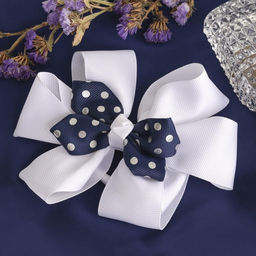 Цена за 6 шт. Резинка для волос «Школьница», бант двойной, горох, 13 см, бело-синяя