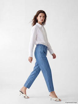 Beli Lastikli Mom Fit Kad?n Jean Pantolon