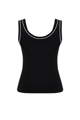 TRENDYOLMILLA Siyah Kontrast Biye Detayl? Havuz Yaka Vuuda Oturan Fitilli Esnek Orme Atlet TWOSS24AL00044 фото 8