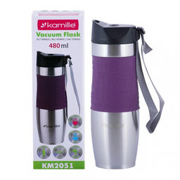 Термокружка 480 мл нерж с ремешком и TPR-вставкой цвета в ассорт., арт. 2051