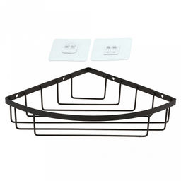 Полка для ванной металлическая "Акцент" 29,5х22х5,3см, настенная, угловая, без сверления, 2 пластины для крепления, окрашенная, черный, в коробке (Китай)