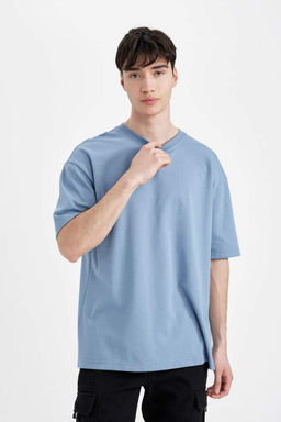 Футболка оверсайз с круглым вырезом из плотной ткани с короткими рукавами - Defacto фото 5