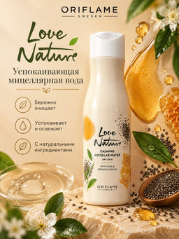 Успокаивающая мицеллярная вода с экстрактом чиа и органическим мёдом Love Nature