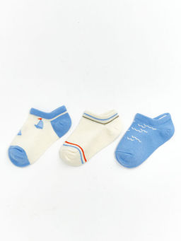 Bask?l? Erkek Bebek Patik ?orap 3l?