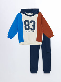 Kap??onlu Bisiklet Yaka Bask?l? Erkek Bebek Sweatshirt ve E?ofman Alt 2li Tak?m