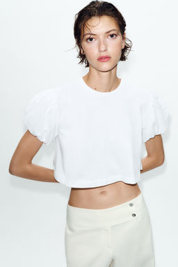 CAMISETA CROP MANGA VOLUMEN / Blanco - Zara фото 2